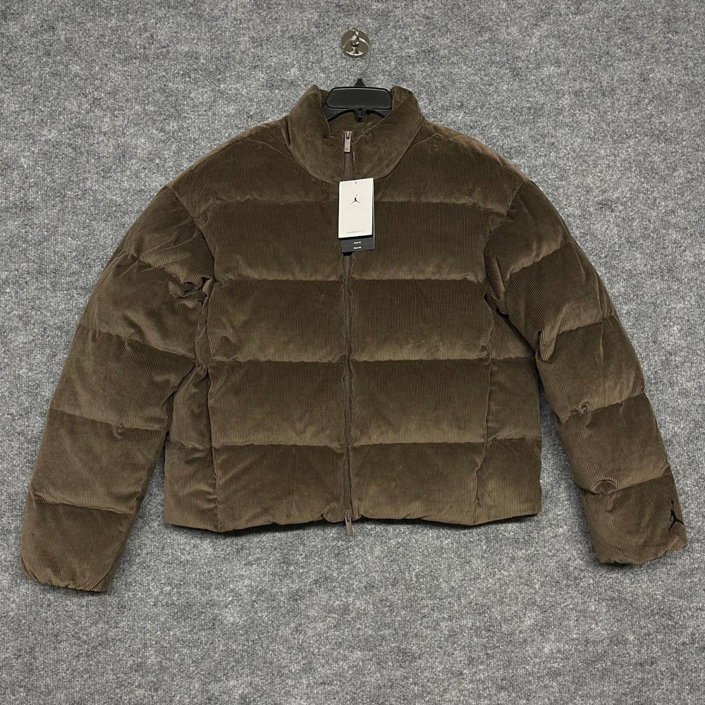 Jordan Puffer Jacket Mens XL Brown Corduroy Duck Down Quilted Loose Fit